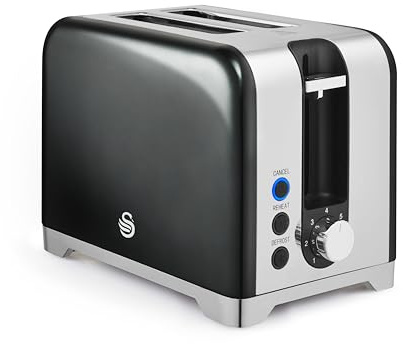 Swan ST19031GRP Solace 2 Slice Toaster, Premium Stainless Steel with a High Gloss Finish, 7 Browning Levels, Defrost, Reheat and Cancel Functions, Non-Slip Feet, Self-Centring Function, 930W,Graphite