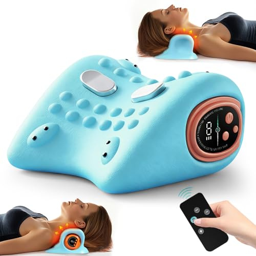 AURIVEE Nackenmassagegerät mit Wärme,5-in-1 Halskissenmassagegerät - EMS Impulse, Vibration, 3 Wärmestufen & Fernbedienung für Schulterschmerzlinderung, Muskelentspannung & Verspannungslösung