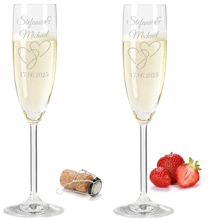 Gravur-Max Leonardo Sektglas 2er Set 200 ml – personalisiertes Sektglas mit Gravur – LIEBES GLAS HERZ2 - stoßfest & klangvoll – hochwertiges TEQTON-Kristallglas für Sekt, Prosecco & Champagner