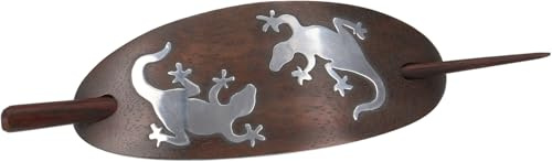 Ethno Holz Haarspange mit Stab, handgefertigter Haarschmuck, Gecko