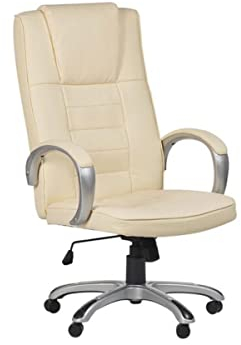 Supply24 since 2004 Leder Chefsessel Massagesessel San Diego Sessel mit Massage Farbe beige cremefarben Elfenbein + Silber für Büro Ledersessel Bürostuhl Drehstuhl günstig