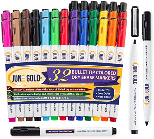 June Gold Whiteboard-Marker, trocken abwischbar, in verschiedenen Größen und Farben, Keilspitze Fine Tip sortiert