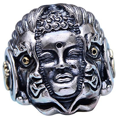 Punk 925 Sterling Silber Buddha Dämon Ring Good or Evil Ring für Herren Offen Verstellbar