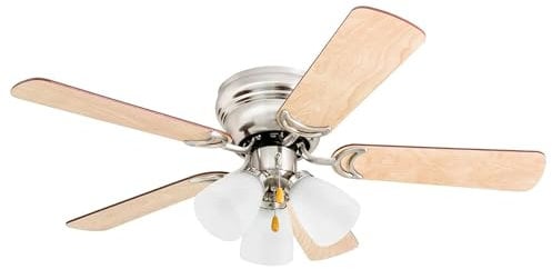 Prominence Home 50863 Whitley Hugger Ceiling Fan with 3 Light Fixture, 42 LED Indoor Low-Profile/Flush-mount, Satin Nickel