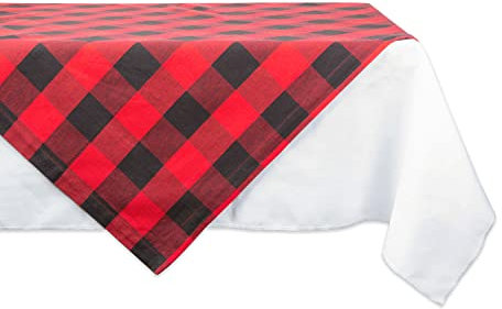 DII Buffalo Check Collection Klassische Bauernhaus-Tischdecke, Baumwolle, rot/schwarz, 40 x 40 (Square)