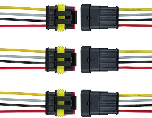 QitinDasen 3 Set 4 Broches Voiture Imperméable Électrique Connecteurs, Kit de Prise de Fiche de Connecteur Électrique Étanche Scellé avec 16 AWG Pré-Câblé, pour Voiture Camion Bateau