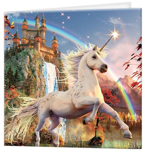 Gruß-Karte 3D LiveLife - Unicorn Evening Star, bunte Karte Unicorn Lenticulars 3D von Deluxebase, während irgendeiner Gelegenheit und Alters. Originalvorlage genehmigt vom bekannten Künstler, David Pe