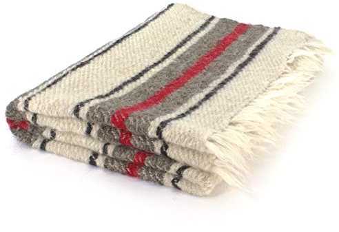 Vehi Mercatus Handgewebte Wolldecke (Rot gestreift, 140 x 220 cm)
