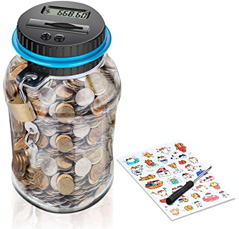 MOMMED Salvadanaio Elettronica, Salvadanaio Digitale EUR Contatore, Automatico Angolo Contante Money Box per Bambini e Adulto, 1,8L Salvadanaio con schermo LCD, Scatola di risparmio di denaro Grande