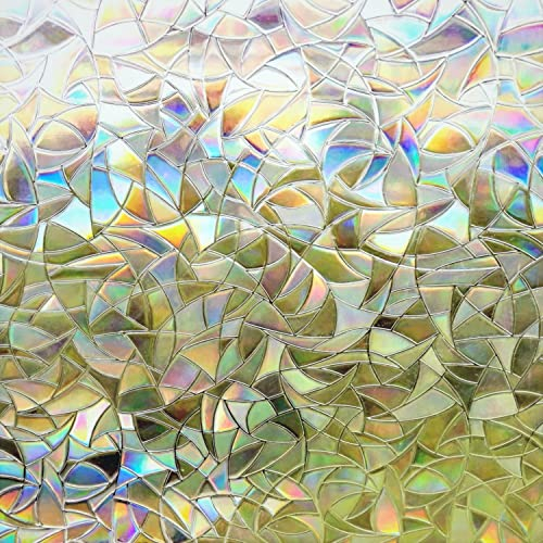 Finnez 3D Fensterfolie Rainbow Dekorfolie Selbstklebend Blickdicht Sichtschutzfolie Fenster 3D Fensterfolie 44.5 x 200 cm Sichtschutz Glasfolie Statisch Haftend UV-Schutz ohne Kleber Dekofolie