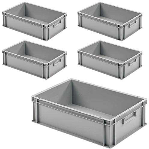 BRB 5x Eurobehälter mit 2 Griffleisten, 600x400x175 mm, grau