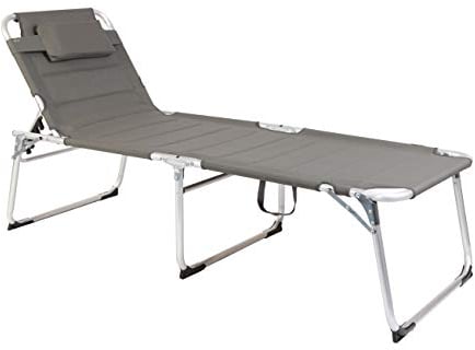 Spetebo Aluminium Gartenliege XXL - Grau - Sonnenliege gepolstert mit Kopfkissen - Liegefläche 199x70 cm, Belastbar bis 150 Kg