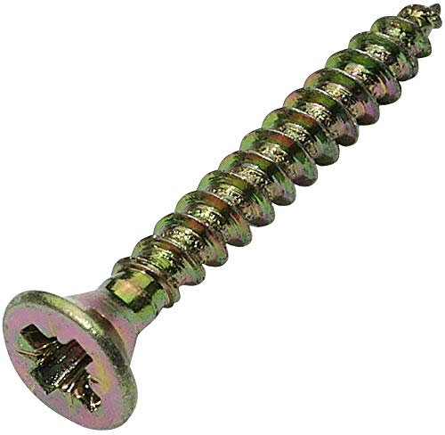 Aerzetix - C45135 - Lot de 100 - Vis à Bois - Ø2.5x20mm - en Acier Laitonné Métal - Tête Fraisée - à Empreinte Cruciforme Pozidriv - Couleur Laitonné