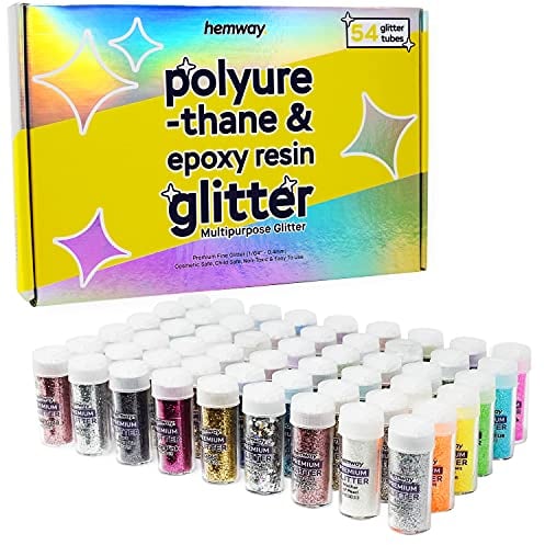 Hemway Polyurethane & Epoxy Resin Glitter Box (Pack of 54) | Fine Metallic Flakes Shaker Set for Arts & Crafts | Assorted Colour Craft Supplies for Making Cards, Jewellery, Tumblers & Coasters
