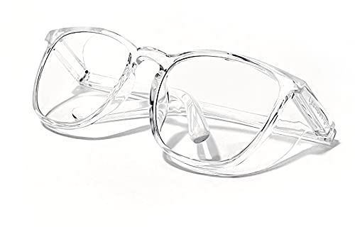 LeonDesigns Safety Goggles Anti-Fog Tactical glasses with Side Shields Clear Safety glasses with Anti-Scratch UV400 protection Lens Goggles Inside Eyeglasses (Square transparent)