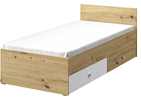 Jugendbett Araceli AI14, mit Lattenrost, Funktionsbett, Schlaffläche 90x200 cm, Komfortbett, Bett für Jugendzimmer (Eiche Artisan/Eiche Artisan + Weiß)