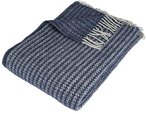 Arctic Wolldecke Odin - Hochwertiges Wende-Plaid im Scandi Design - 100% Schurwolle mit Woolmark Siegel - 130 x 200 cm - Blau