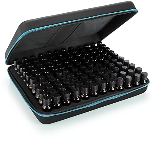 Hipiwe 120 Bottle EVA Essential Oil Storage Carrying Case Hard Shell Exterior Essential Oils Organizer Holder Traveling Bag with Foam Insert, Holds 5ml 10ml 15ml Essential Oils (X-Large, Black+Blue)