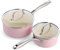 GreenLife Artizan Healthy Ceramic Non-Stick 14cm/1l and 18 cm/2l Saucepan Pot Set with Lids, Stainless Steel Handle, Induction, PFAS-Free, Oven Safe, Pink