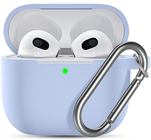 Ouwegaga Funda para Airpods 3, Case Protectora de Silicona para AirPods 3 Fundas, LED Frontal Visible Funda Accesorios Compatible con Apple AirPods 3.ª Generación (2021), con Llavero, Lila