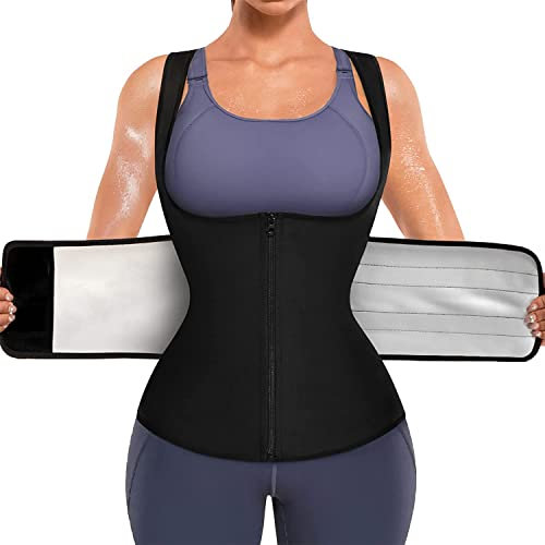 KUMAYES Chaleco Sauna Deportivo Mujer Fajas Reductoras Adelgazantes Abdominal Compresion Sudoración para Deporte Fitness (S, Negro)