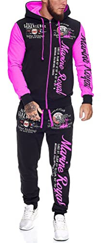 Osheoiso Homme Jogging Survêtement Costume Ensemble Imprimé Sweat Shirt Capuche Pantalon Cordon de Serrage Casual Combinaison de Jogging A Rose Rouge M