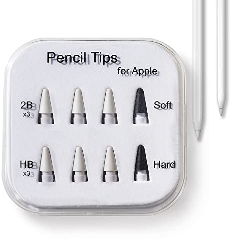 Bleistiftspitzen, weich, verschleißfest, dämpfend, für Apple, Ersatz 2B Stylus, feine Feder, kompatibel mit iPad Air Mini Pro, Apple Pencil 1. Generation und 2. Generation, 6 + 2 Packungen