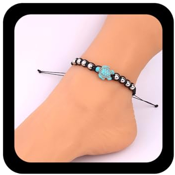 Yienate Bracelet De Cheville Turquoise Noir Tricoté À La Main En Fil De Cire Tortue Pendentif Plage Bracelets De Cheville Mode Chaîne De Pieds Bijoux Cadeau Pour Femmes Et Filles