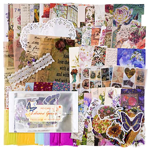 140 Stück Vintage Scrapbooking Zubehör, Pflanze Blume Washi Aufkleber Papier Ephemera Pack,Scrapbooking Dekor Aufkleber für Junk Journaling DIY Handwerk Planer Collage Album Cottagecore