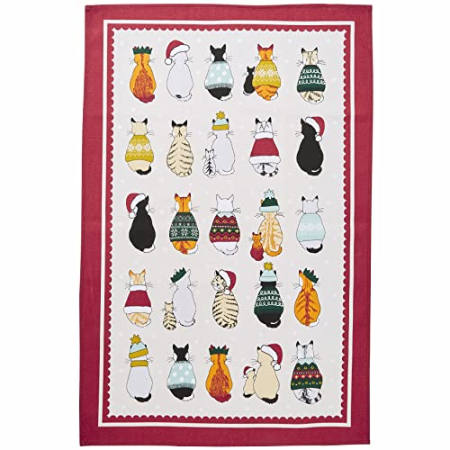 Ulster Weavers Geschirrtuch aus recycelter Baumwolle – Weihnachts Katzen in Warten (Rot)