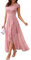 Bbonlinedress Weihnachtskleider Damen Abendkleid lang Elegant Kleider V-Ausschnitt Spitzenkleid Chiffon Hochzeit Brautkleid Party Ballkleid Blush 2XL