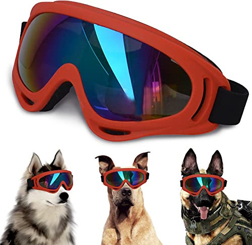 Hundesonnenbrille mit verstellbarem Riemen, UV-Schutz, winddicht, geeignet für große und mittelgroße Hunde, Augenschutz