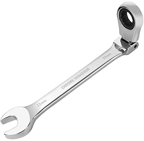 Tongze 22mm Flex Head Ratchet Wrench: Metric Ratcheting Combination Wrench Spanner with 12 Point Flexible Head & Open End for Vehicle Bicycle Repairing