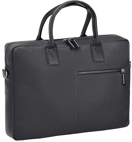 DAVIDOFF PARIS Briefcase – Valigetta uomo in pelle – Borsa porta pc per laptop da 13/14 pollici – Elegante borsa uomo tracolla per lavoro e ufficio – Nero