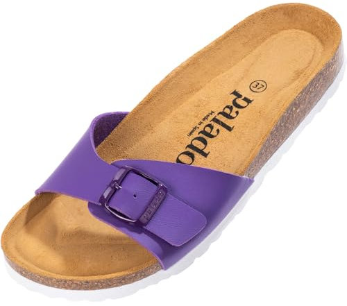Palado Pantoletten Damen Malta Matt – gefertigt in Spanien – Veloursleder-Decksohle – matte Oberfläche – Weichfußbett für besten Komfort Lila UK4,5 - EU37