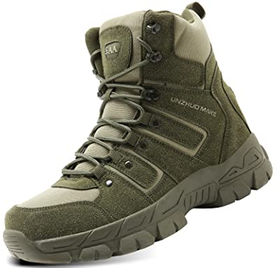 5.AA B811 Stivali da Trekking da Uomo Stivaletti con Lacci e Cerniera Antiscivolo Stivali in Pelle Traspiranti alla Moda verde 43 EU