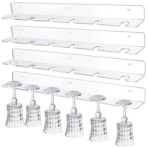 Barydat 4 Pcs Acrylic Champagne Wall Holder Clear Wine Glass Rack Wall Mounted Hanging Champagne Flute Display Stand for Home Bar Party Supplies (24)