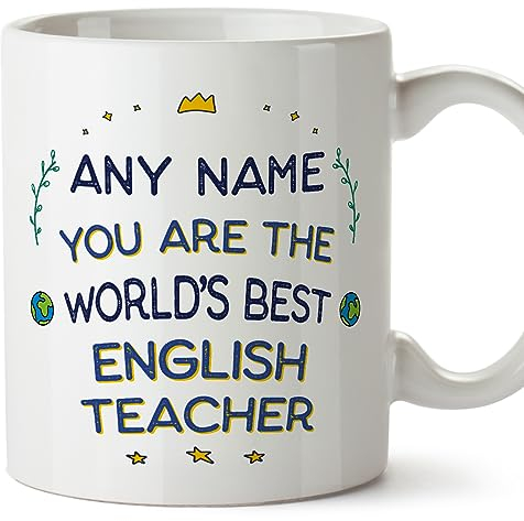 MUGFFINS Tazas Personalizadas para PROFESORA DE INGLÉS - En Inglés - World's Best - 11 oz / 330 ml - Regalo Personalizable original y divertido