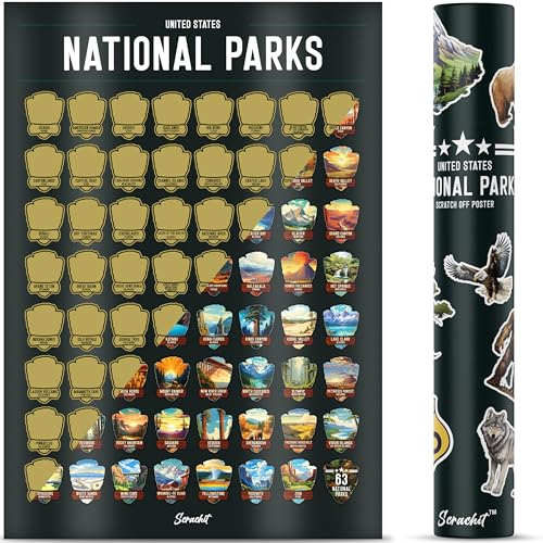Poster zum Rubbeln im US-Nationalpark, Geschenke für Outdoor- und Naturbegeisterte, XL-Poster, Jumbo-Illustrationen aller 63 Nationalparks, Roadtrip-Eimerliste