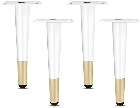 4 Furniture Feet Iron Table Metal Legs white gold Furniture Risers Furniture Legs straight Cone Tube with Screw Desk Legs Accessories Replacement,Couch Legs,Sofa Bed Legs,Cabinets Feet (30cm)