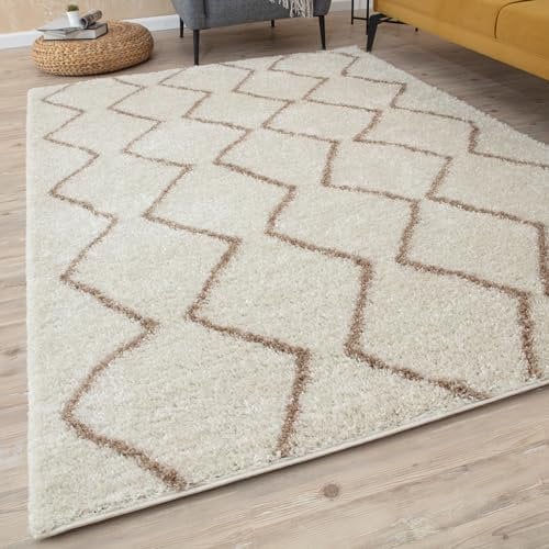 THE RUGS Modern Moroccan Design Living Room and Bedroom Rugs, Non-Shedding & Easy Care (Boho Ivory/Beige, 80x150 cm)