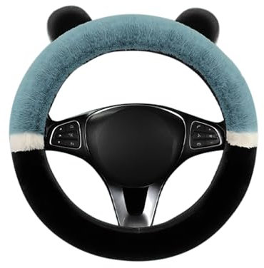 Niwugady Auto Lenkradbezug, Niedlicher Panda-Ohren Geformter Lenkradschutz, Weicher Plüsch für den Winter Warm rutschfest Elastisch Universelle Passform Schöne Innendekoration, Zubehör, blau