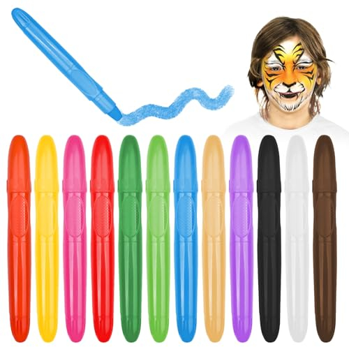 Lectorias 12 Couleurs maquillage enfant carnaval, Lavable peinture visage, Facile à nettoye, Sûr et de qualité, Pour Anniversaire, Halloween, Cosplay, Pâques, Noël (Enfants et Adultes)