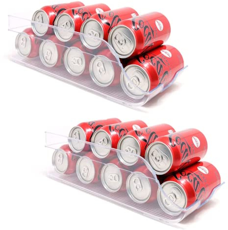 KROWN - Organizador Transparente para Latas de Bebidas en la Nevera, Práctico Dispensador de Plástico Fabricado en España para Mantener tus Refrescos en Orden en la Cocina o Despensa (2, Portalatas)