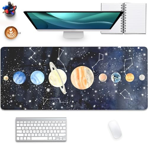 Sonnensystem-Schreibtischunterlage, Galaxy-Planet-Mauspad, erweitertes Gaming-Mauspad mit genähten Kanten, rutschfeste, wasserdichte Gummiunterseite, Mauspad für Büro, Computer, Tastatur, Laptop,