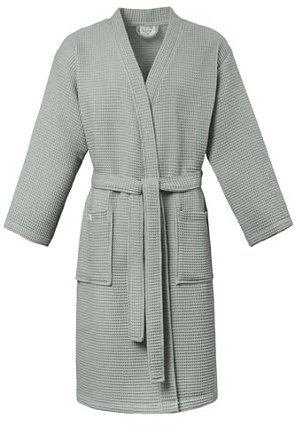 PandaHome Bademantel 100% Baumwolle Waffelstoff Reisebademantel für Damen und Herren, Weiches, Saugfähiges und Leichtes Spa Bademäntel (Grün, XL)