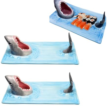 Plato de sushi de tiburón, bandeja para servir barco de sushi, plato de sushi con boca de tiburón, plato creativo para servir sushi de tiburón, cubiertos en forma de tiburón para decoración de mesa de