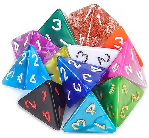 QMAY 12 Stück Polyedrisch Würfel Set, Tisch Spiel Würfel für Dungeons and Dragons DND RPG MTG, Zufällige Farbe (D4)
