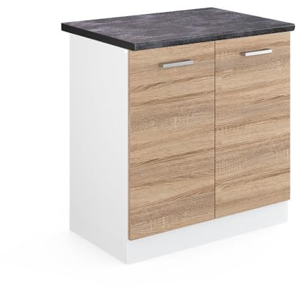 Vicco Spülenunterschrank R-Line, Küchenunterschrank für die Spüle, Sonoma/Weiß, 80 cm, AP Anthrazit