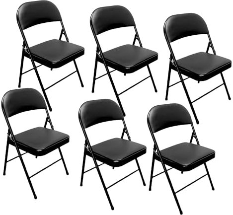 Royalford Heavy Duty Folding Padded Chair with Metal Frame Padded Seat Foldable Chair for Outdoor & Indoor Home Office Dining Easy Store Back Rest Computer Desk Chairs, Black - Pack of 6